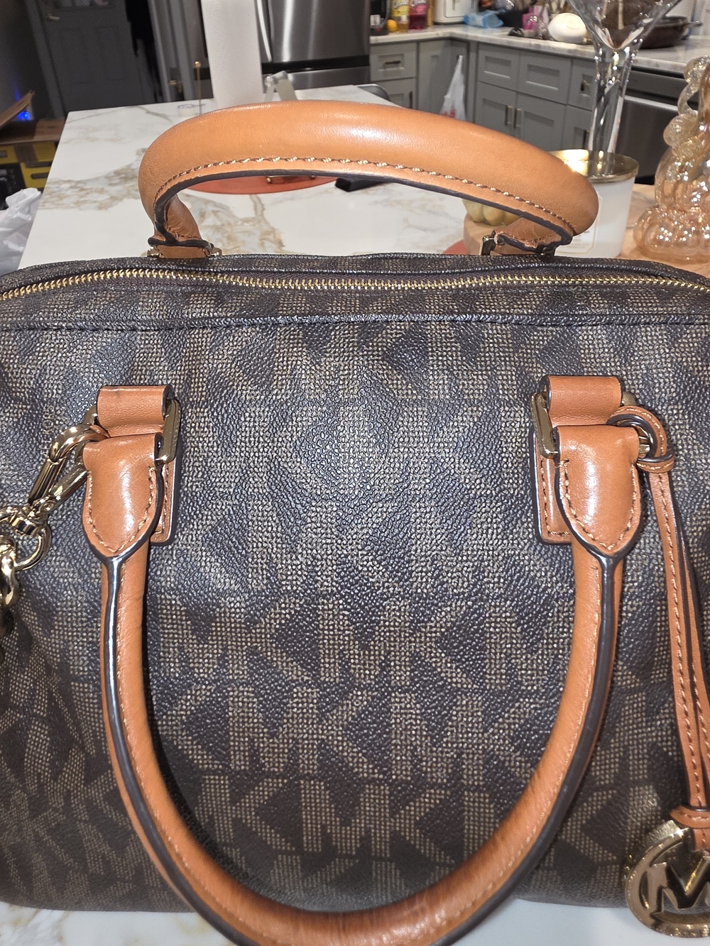 Michael Kors Brown Signature MK Dome Satchel - Picture 5 of 8